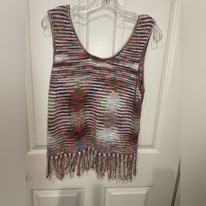 NWT Rocks & Indigo Sweater Tank Top Sleveless Retro Fringe Multi Color